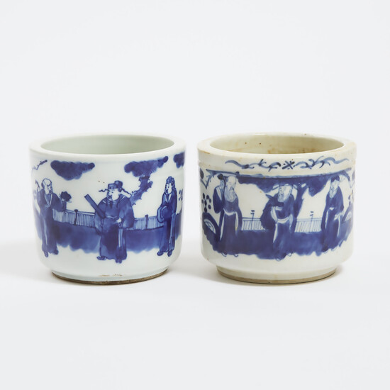 Two Blue and White 'Fu Lu Shou' Censers, Early 20th Century