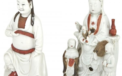 Two Chinese 'Clobbered' Dehua Porcelain Figures