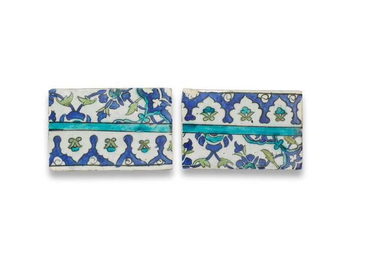 Two Damascus underglaze-painted pottery border tiles Syria, 16th/ 17th Century...