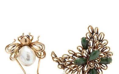 Two Gold and Gem-Set Brooches