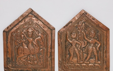 Two Maharashtra chased copper plaques. Central India. 19th/20th century