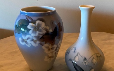 Two Vases with Floral Motifs, Royal Copenhagen & a Bing & Grondahl, Denmark