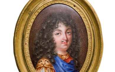 Un portrait du roi de France Louis XIV (1643 - 1715), miniature finement peinte, probablement...