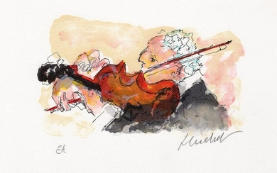 Urbain HUCHET HAND SIGNED Limited Color Lithograph "The Violinist" Framed