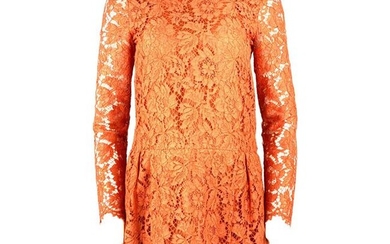 VALENTINO Spa Orange Floral Lace Long Sleeves Mini