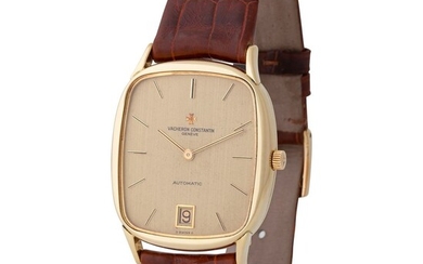 Vacheron Constantin. Very Elegant and Rare Tonneau-Shaped Automatic Wristwatch in Yellow Gold, Reference 2063Q, With Box and Extract from Archives