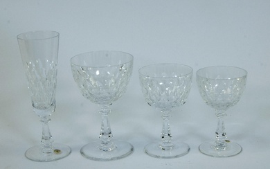 Val Saint Lambert clear cut crystal glass set, 12 champagne, 19 water, 19 red wine, 19 white wine glasses