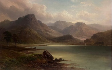 Very Large Victorian 19th Century Scottish Oil Painting Atmospheric Loch Scene