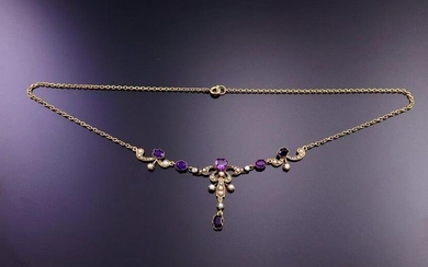 Victorian 15K Gold Amethyst Necklace