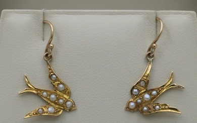 Victorian 18K Gold Swallow Earrings