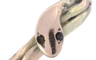 Victorian 9ct gold snake ring, with garnet eyes
