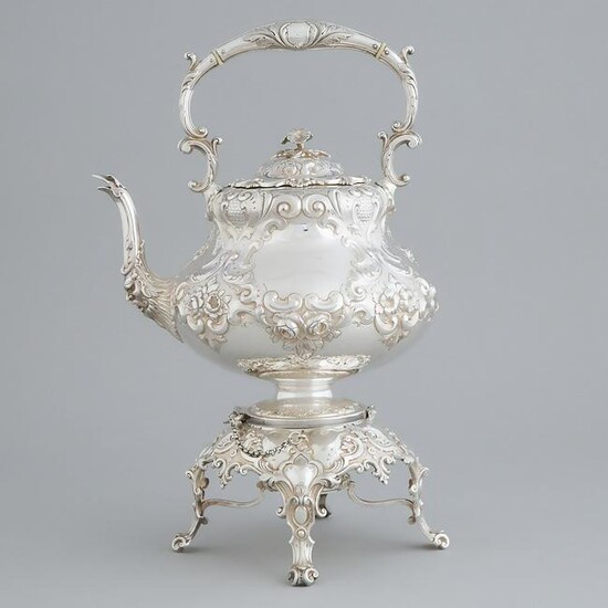Victorian Silver Tea Kettle on Lampstand, Martin Hall &