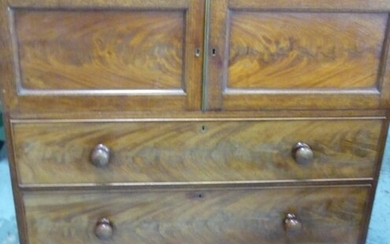 Victorian mahogany chest with two upper panelled cupboard doors...