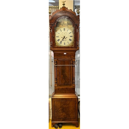 Victorian mahogany eight day long case clock with arch paint...