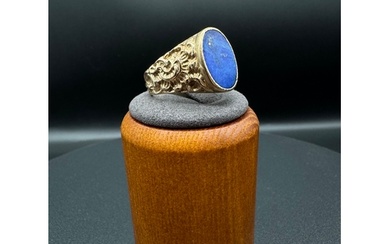 Vintage 9ct Yellow Gold & Lapis Lazuli Gents Ring - Size Q/R...