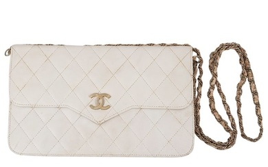 Vintage Chanel Matelasse White Leather Shoulder Bag