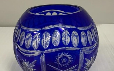 Vintage Cobalt Blue Cut Crystal Bowl
