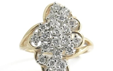 Vintage Diamond Cluster Cocktail Statement Ring in 14K Yellow Gold, 4.27 Grams