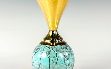Vintage Fine Brass & Copper Delft Aqua Blue Marbled Vase