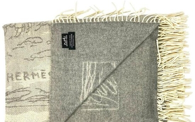 Vintage Hermes Paris Grey Cashmere Throw Blanket
