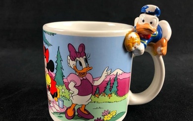 Vintage Walt Disney Donald Sitting on Coffee Mug Handle Pluto Mickey Minnie Daisy Picnic