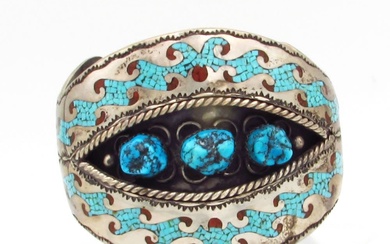 Vintage signed Native American Silver Turquoise Bracelet