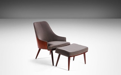 Walnut Bentwood Back Lounge Chair and Ottoman in the Manner of Milo Baughman USA c. 1950s