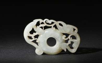 White Jade Plaque with Bi and Chilongs, Ming