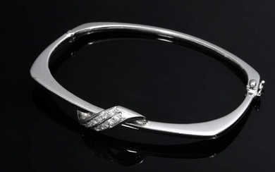 White gold 750 bangle with attached curved diamond double bar (total approx. 0.28ct/VSI/W), 18g, inner Ø 6x4,6cm