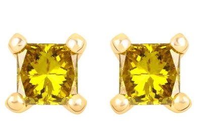Yellow Diamond Stud Earrings 0.25 Carats 14K Yellow Gold