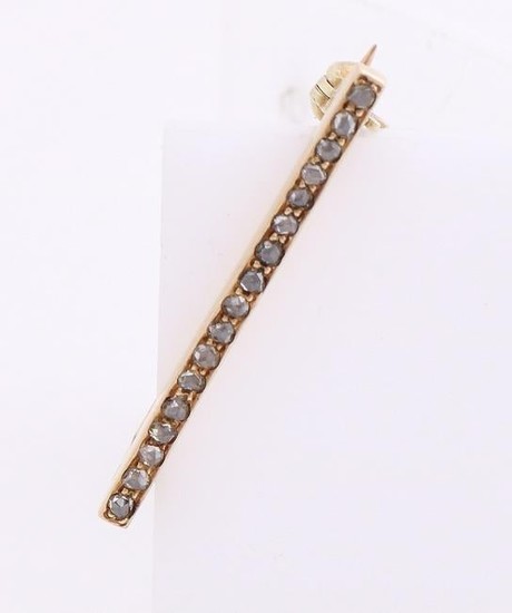 Yellow gold bar brooch, 585/000, with diamond. Small