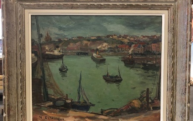 Yvonne DELDICQUE (1895-1977) Avant-port de Dieppe Huile sur toile signée en bas
