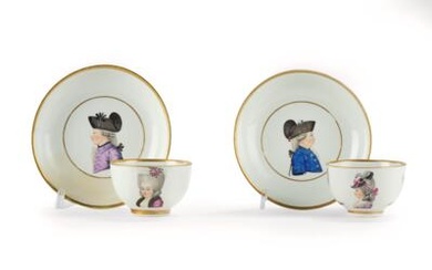 Two Rare Small Cups with Saucers with “Parisian Hairstyles”, Imperial Porcelain Manufactory, Vienna, Third Quarter of the 18th Century