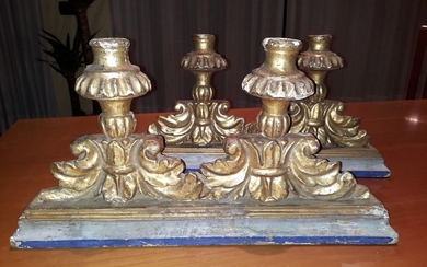 candlesticks in carved and gilded wood (2) - Wood - First half 18th century
