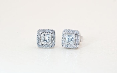 halo Diamond earrings with sparkles princess diamonds 0.80 total of diamonds - 18 kt. White gold - Earrings - 0.63 ct Diamond - Diamonds