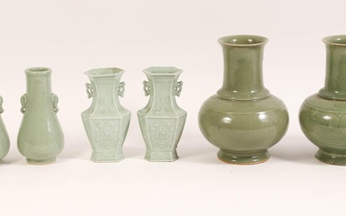 iGavel Auctions: Pair of Chinese Celadon Glazed Hexagonal Vases and Two Pairs of Celadon Glazed Vases AFR3SHLM