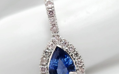 *no reserve* 0.50 ct Blue Sapphire & 0.20 ct N.Fancy Pink Diamond Pendant - 0.96 gr - 14 kt. White gold - Pendant - 0.50 ct Sapphire - Diamond