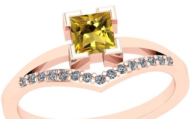 0.48 Ctw I2/I3 Citrine And Diamond 10K Rose Gold Ring