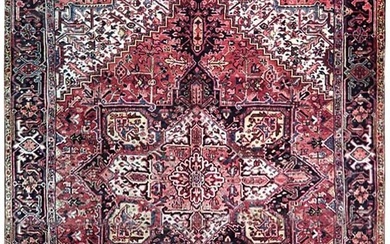 10' x 12' Handmade Neutral Vintage Red Semi-Antique Persian Heriz Rug 22803