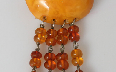 100% natural Baltic amber brooch Weight: 23 g. Amber, metal. Size: 4.5x8 cm