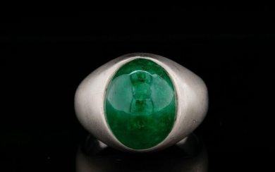 10.00ct Emerald Cabochon & Solid Platinum Ring