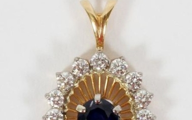 BLUE SAPPHIRE & DIAMOND GOLD PENDANT