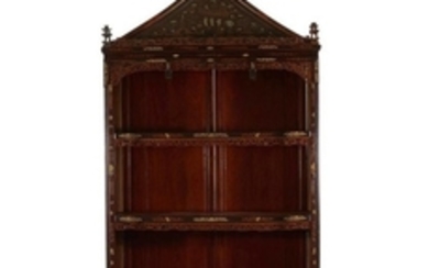 Chinese Export carved and ivory inlaid open curio cabinet