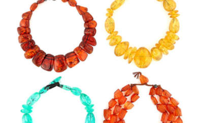 Group of Amber and Plastic Bead Necklaces