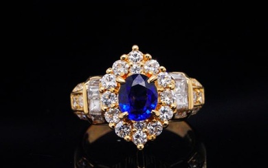1.10ctw Diamond, 0.95ct Blue Sapphire and 18K Ring