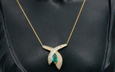 1.25ct Emerald, 1.00ctw Diamond and 14K Necklace
