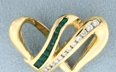 1/2ct TW Emerald and Diamond Double Heart Pendant or Slide in 14k Yellow Gold