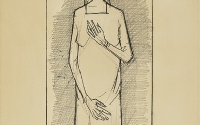 Bernard Buffet (1928-1999), La Passion du Christ—Femme en robe au col carré