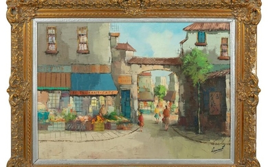 French Street Scene - Oil on Canvas