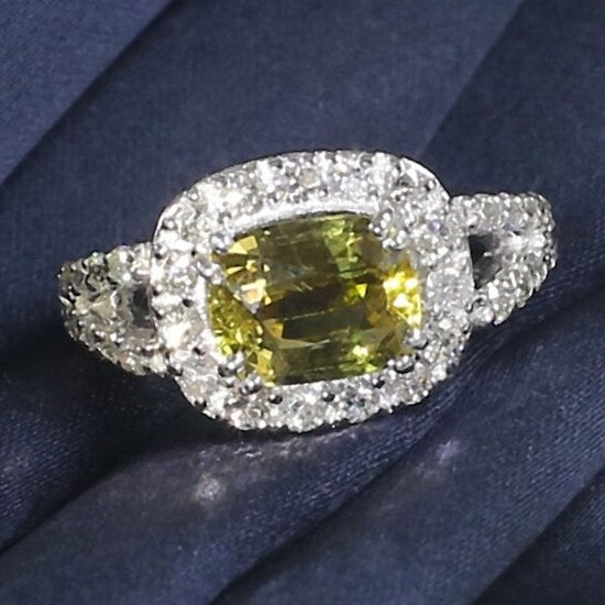 14 K White Gold ALEXANDRITE (GIA Cert.) & Diamond Ring